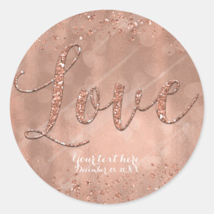 Sticker Rond Mots d'Amour Type Rose Gold Glamour Paillettes Ros