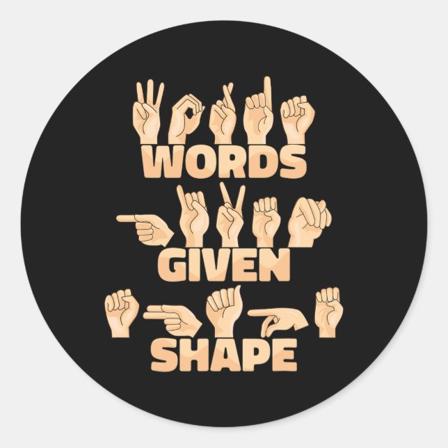 Sticker Rond Mots de langage des signes américains fournis (Devant)