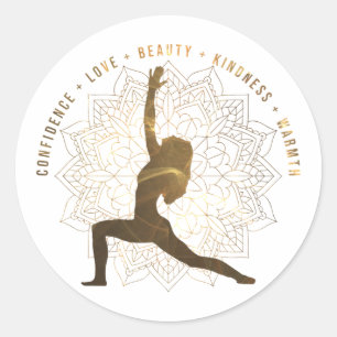Sticker Rond Mots inspirants pour gentillesse yoga pose brun