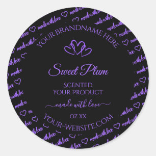 Sticker Rond Mots noirs et violets Cloud Produit Coeurs Étiquet