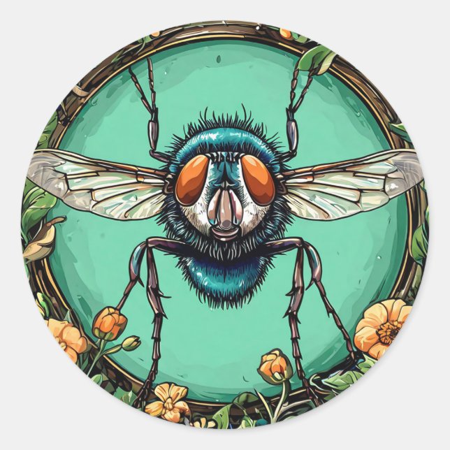 Sticker Rond Mouche de dessin animé (Devant)