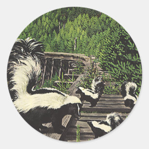 Sticker Rond Mouffettes vintage, Animaux sauvages et Créatures 