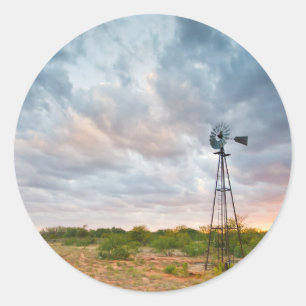 Sticker Rond Moulin à vent et nuages au coucher du soleil