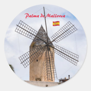 Sticker Rond Moulin traditionnel à Palma de Mallorca - Espagne
