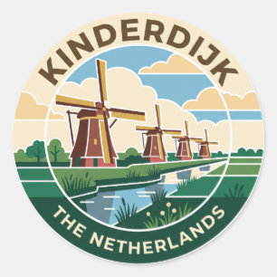 Sticker Rond Moulins à vent de Kinderdijk Pays-Bas