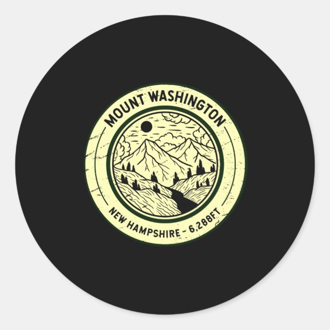 Sticker Rond Mount Washington New Hampshire Hiking Skiing Retro (Devant)