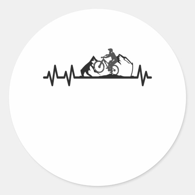 Sticker Rond Mountain Bike Heartbeat Pulse Cyclist (Devant)
