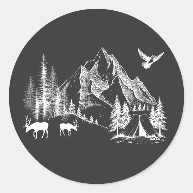 Sticker Rond Mountain Camping Aventure Nature sauvage (Devant)
