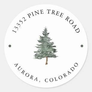 Sticker Rond Mountain Forest Pine Tree Mariage Adresse de retou