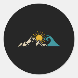 Sticker Rond Mountain Sun Wave Nature Randonnée Surf Surfer Hik