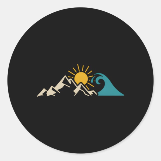 Sticker Rond Mountain Sun Wave Nature Randonnée Surf Surfer Hik (Devant)