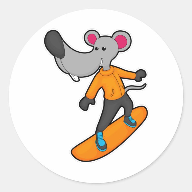 Sticker Rond Mouse as Snowboarder (Devant)