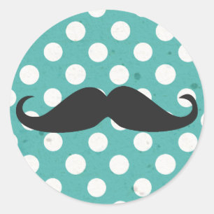 Sticker Rond Moustache à pois bleu et blanc