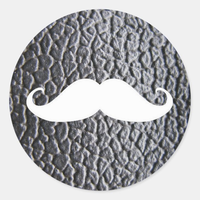 Sticker Rond Moustache blanche amusante sur Motif en cuir noir (Devant)