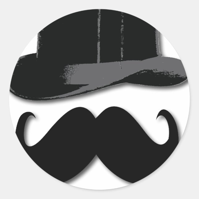 Sticker Rond moustache, chapeau supérieur, cravate arc et perle (Devant)