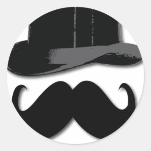 Sticker Rond moustache, chapeau supérieur, cravate arc et perle