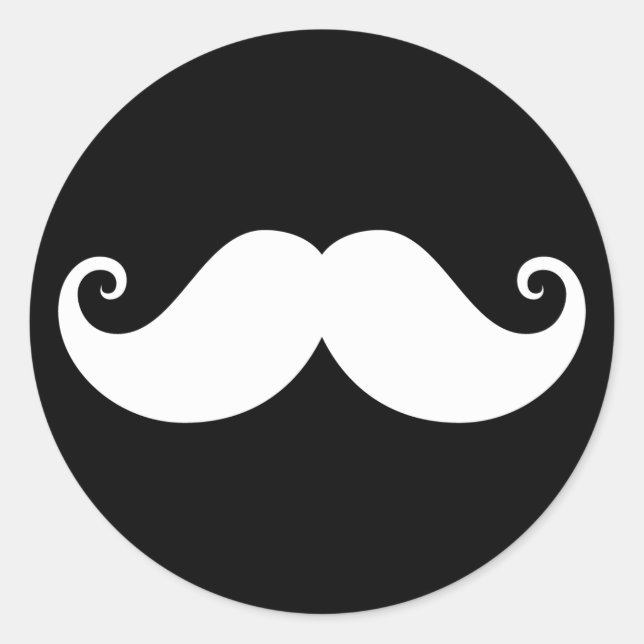 Sticker Rond Moustache de guidon blanc gentleman sur noir (Devant)