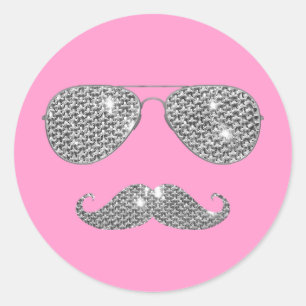 Sticker Rond Moustache Diamant Drôle Avec Lunettes
