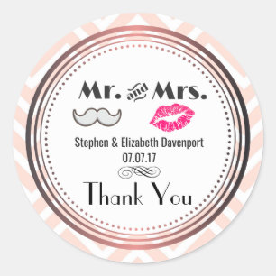 Sticker Rond Moustache & Lèvres M. & Mme Mariage Merci