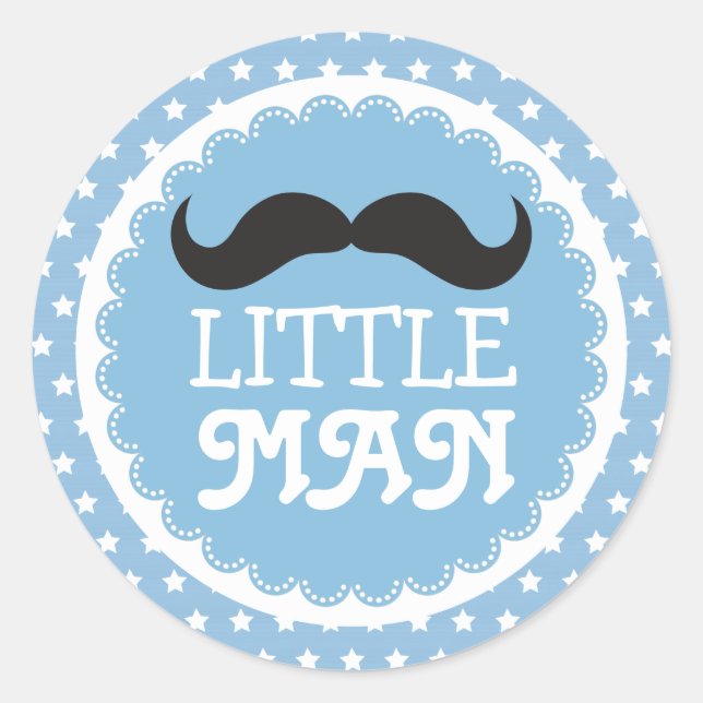 Sticker Rond Moustache mignonne Petit Homme Baby shower Bleu ét (Devant)
