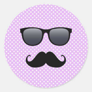 Sticker Rond Moustache Noire Drôle Et Lunettes