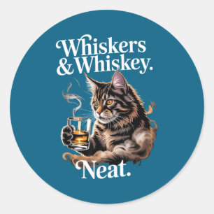 Sticker Rond Moustaches et buveur amateur de chat drôle soigné