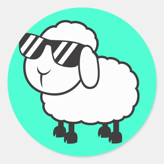 Sticker Rond Mouton blanc dans les lunettes de soleil (Devant)