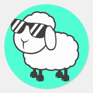 Sticker Rond Mouton blanc dans les lunettes de soleil