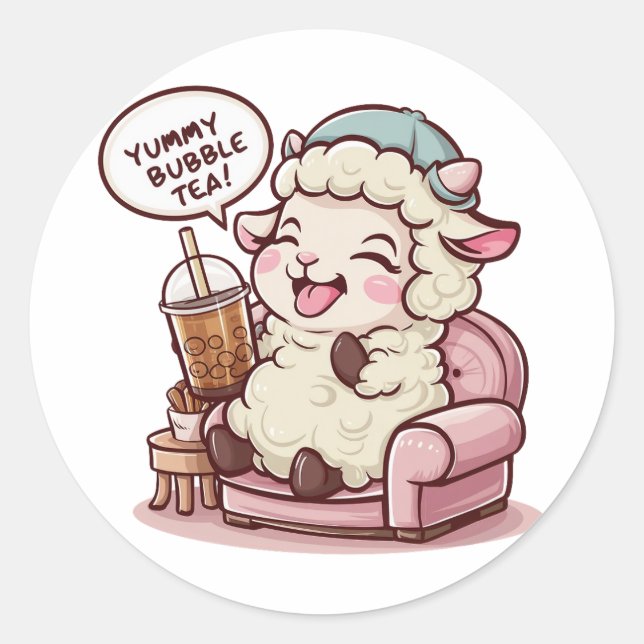 Sticker Rond Mouton de dessin adorable : Cosy, Kawaii Vibes (Devant)