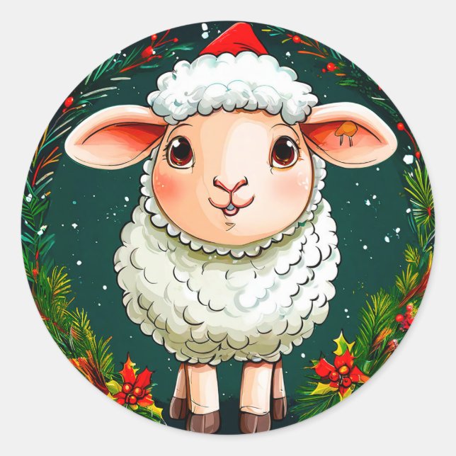 Sticker Rond mouton de dessin animé de Noël (Devant)