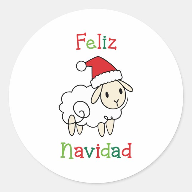 Sticker Rond Mouton de Noël mignon – Feliz Navidad (Devant)
