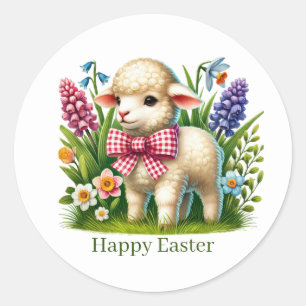 Sticker Rond Mouton de Pâques heureux mignon personnalisable