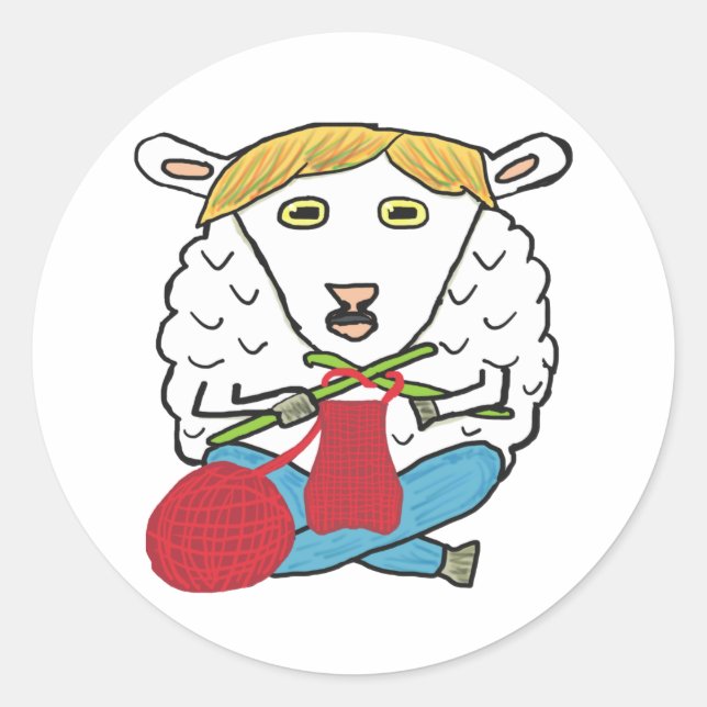 Sticker Rond Mouton de Tricot amusant (Devant)