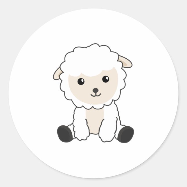 Sticker Rond Mouton Doux Mouton Laine Drôle Animaux Bébé Agneau (Devant)