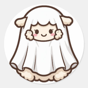 Sticker Rond Mouton fantôme mignon Halloween