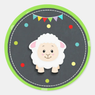 Sticker Rond Mouton ferme Barnyard animal Baby shower d'anniver