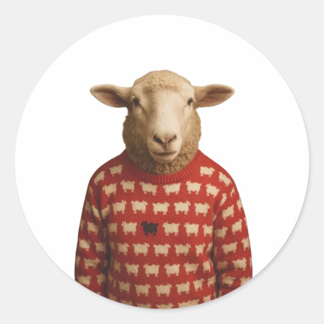 Sticker Rond Mouton portant un pull de mouton noir (Devant)