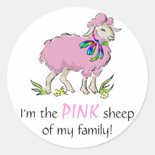 Sticker Rond Mouton rose de la famille