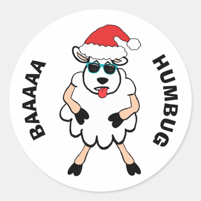 Sticker Rond Moutons amusants Père Noël Baa Humbug Noël (Devant)