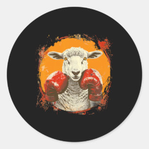 Sticker Rond Moutons de boxe avec gants de boxe Kickboxing Drôl