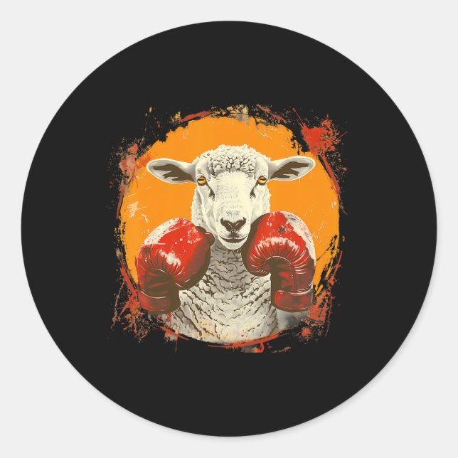 Sticker Rond Moutons de boxe avec gants de boxe Kickboxing Drôl (Devant)