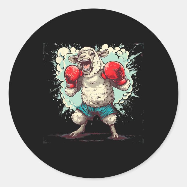 Sticker Rond Moutons de boxe avec gants de boxe Kickboxing Drôl (Devant)