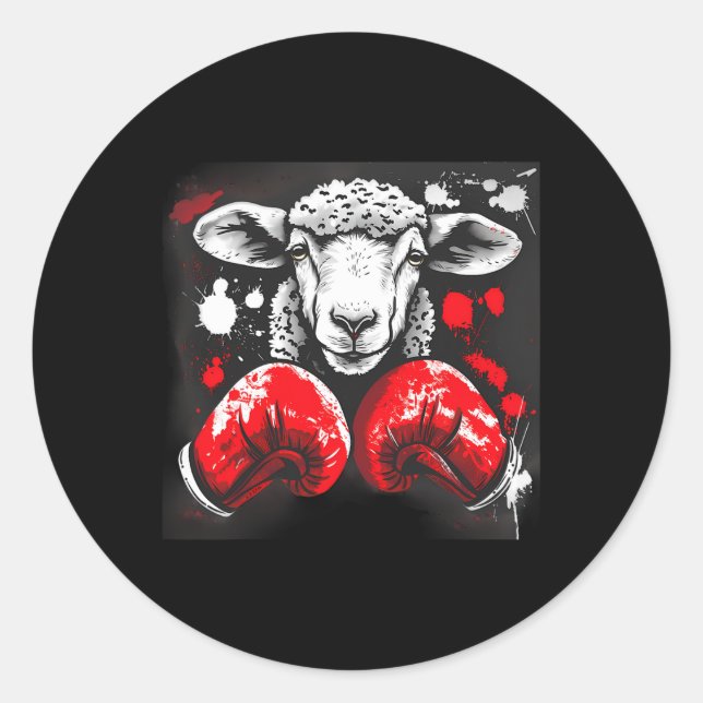 Sticker Rond Moutons de boxe avec gants de boxe Kickboxing Drôl (Devant)