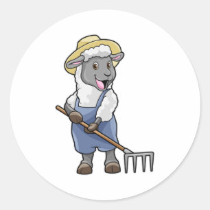 Sticker Rond Moutons fermiers avec gâteau et Casquette