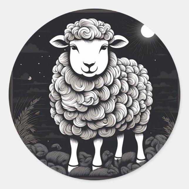 Sticker Rond Moutons Fluffants Noir Et Blanc (Devant)