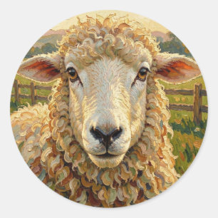 Sticker Rond Moutons mignons dans un ranch    Animaux de ferme