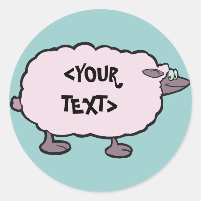 Sticker Rond Moutons roses,<YOUR TEXT> (Devant)