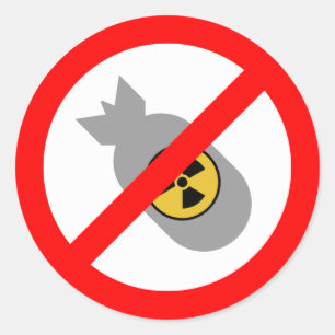 Sticker Rond Mouvement pour la paix ARRÊTEZ ! PAS DE BOMBE NUCL