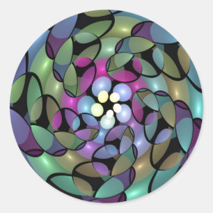 Sticker Rond Mouvements colorés Abstrait Trippy Fractal Art