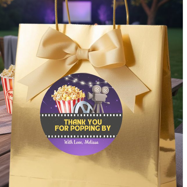 Sticker Rond Movie Night Party Thank You For Popping By (Créateur téléchargé)